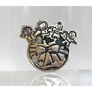 Sterling Silver "Save the Children" World Globe Mexican Vintage Brooch